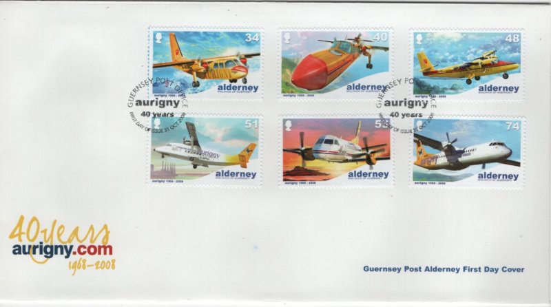 Alderney 2008 FDC Sc 332-337 Airplanes Aurigny Air Services 40th ann Set of 6
