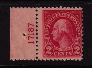 1923 Washington 2c carmine Sc 554 MNH left plate number single CV $15 (L16