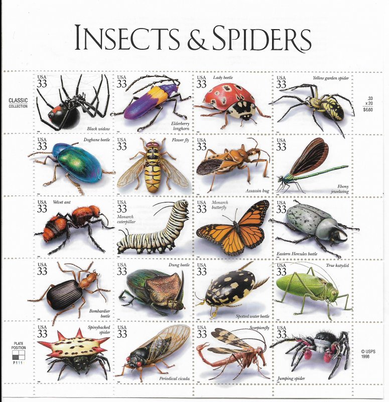 USA 3351 MNH SHEETS INSECTS & SPIDERS