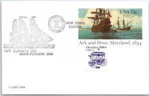 US SPECIAL EVENT POSTMARK CARD CAPE ELIZABETH (1851) SHIP SOUTH PORTLAND 1986