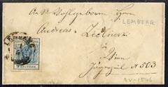 Austria 1850? neat wrapper bearing 9k blue type III (4 la...