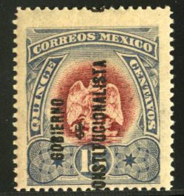 Mexico #421 Cat$250, 1914 15c lavender and claret, lightly hinged