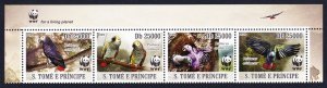 Sao Tome Birds WWF Grey Parrot Top Strip of 4v WWF Logo 2009 MNH MI#3777-3780