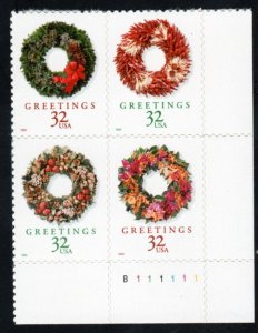 SC# 3249-3252 - (32) - Christmas Wreath - MNH Plate Block/4 LR # B111111