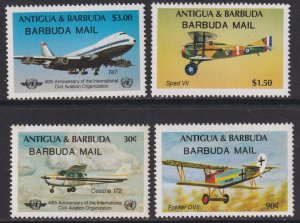 1985 Barbuda Mail overprint Airplanes complete set MNH Sc# 743 / 746 CV $14.65