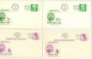 PRESIDENT ABE LINCOLN SET OF 8 FDCs Postal Cards Embossed Envelopes Paid Reply 