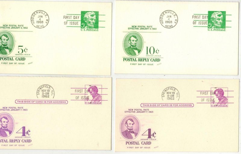 PRESIDENT ABE LINCOLN SET OF 8 FDCs Postal Cards Embossed Envelopes Paid Reply 