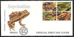 Seychelles, Scott cat. 831-834. Frogs, W.W.F. issue on a First day cover. ^