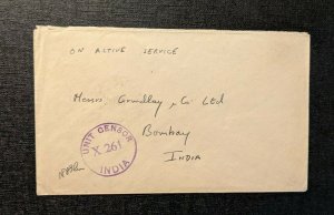 1943 Soldiers Mail FPO No 123 Sibong India Censored Cover to Bombay