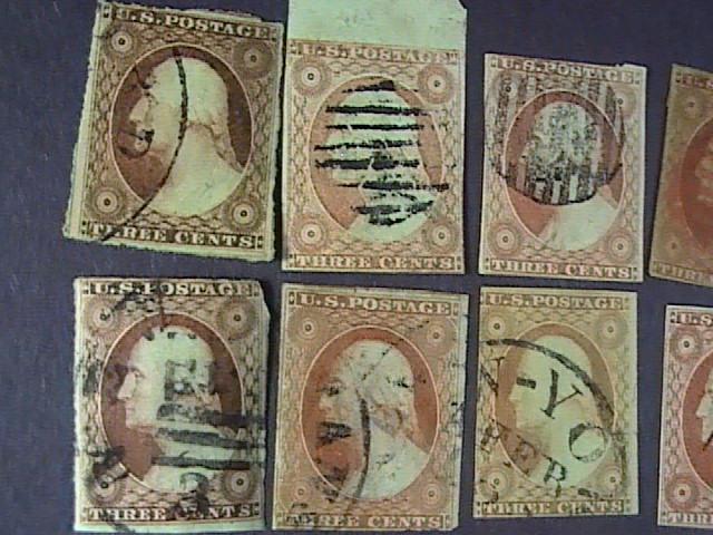 U.S.# 10-11 X 42 pieces-USED-MANY SHADES & CANCELS--WASHINGTON--1851-55