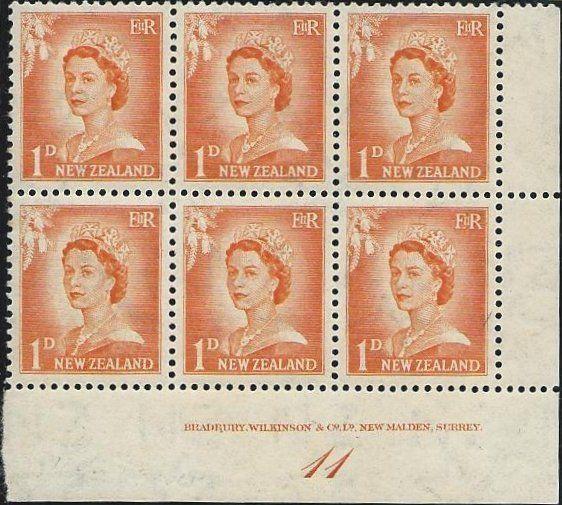 NEW ZEALAND 1955 1d large figures plate block # 11 MNH.....................50875