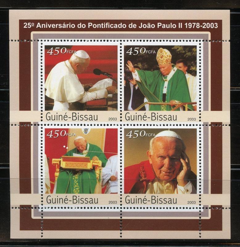 GUINEA BISSAU 2003 25th PAPAL ANN POPE JOHN PAUL II SET OF TWO SHEETS &  S/S NH