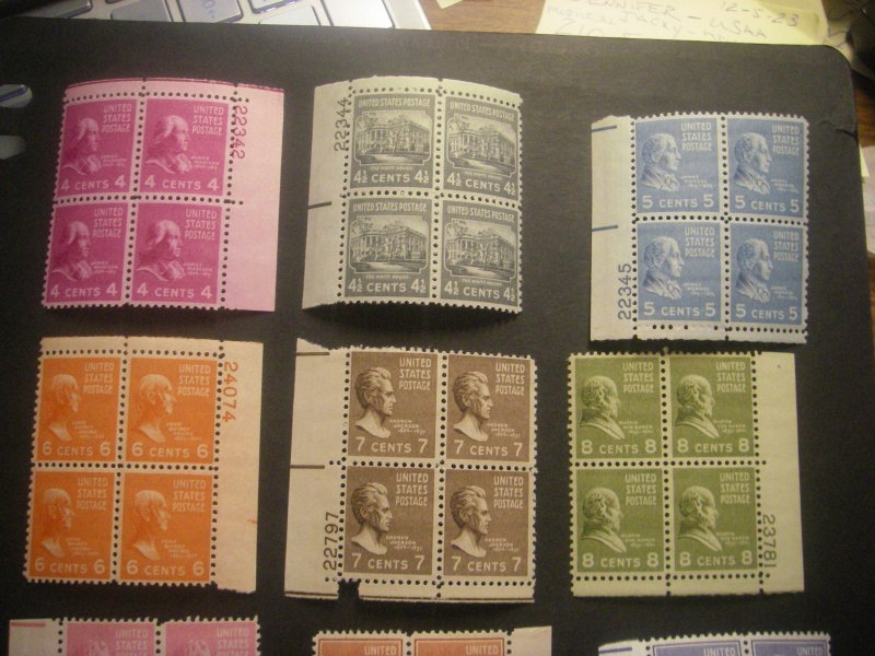 PRESIDENTIAL Series - Scott 803 - 831 PB4 set, .5c - 50c Prexie, MNH CV $160