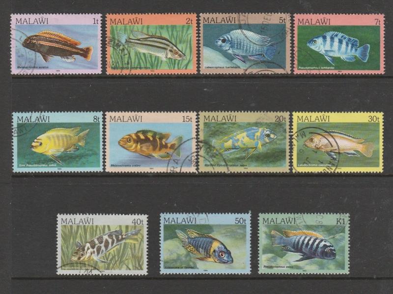 Malawi 1984 Fish Defs 11 vals to 1K as shown FU