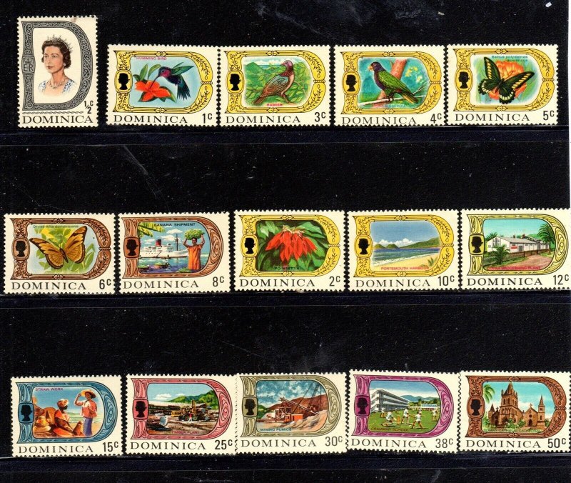 DOMINICA #268a-82a 1972 DEFINITIVES (GLAZED PAPER) MINT VF NH O.G