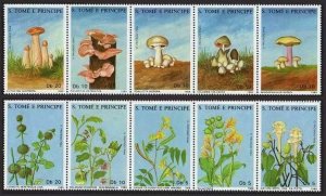 St Thomas & Prince 819-820 ae strips,MNH.Mi 1036/1048.Medicinal plants.Mushrooms