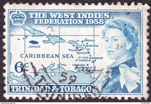 TRINIDAD & TOBAGO 1958 QEII 6c Blue Inauguration of British Caribbean Federat...