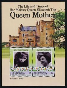 St Vincent Grenadines 500-500b MNH Queen Mother 85th Birthday, Flowers, Animals