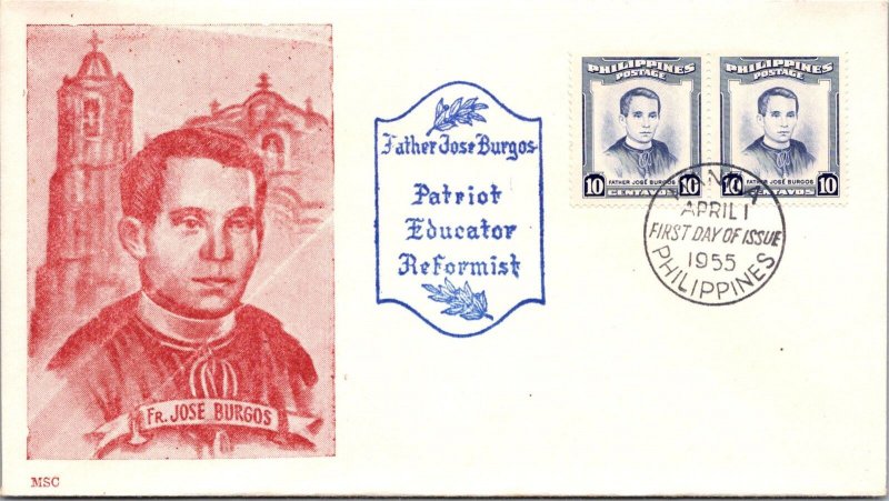 Philippines FDC 1955 - Father Jose Burgos - 2x10c Stamp - Pair - F43615