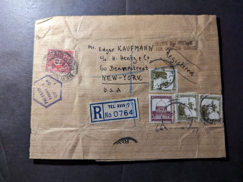 1940 Registered Palestine Cover Tel Aviv to New York NY USA