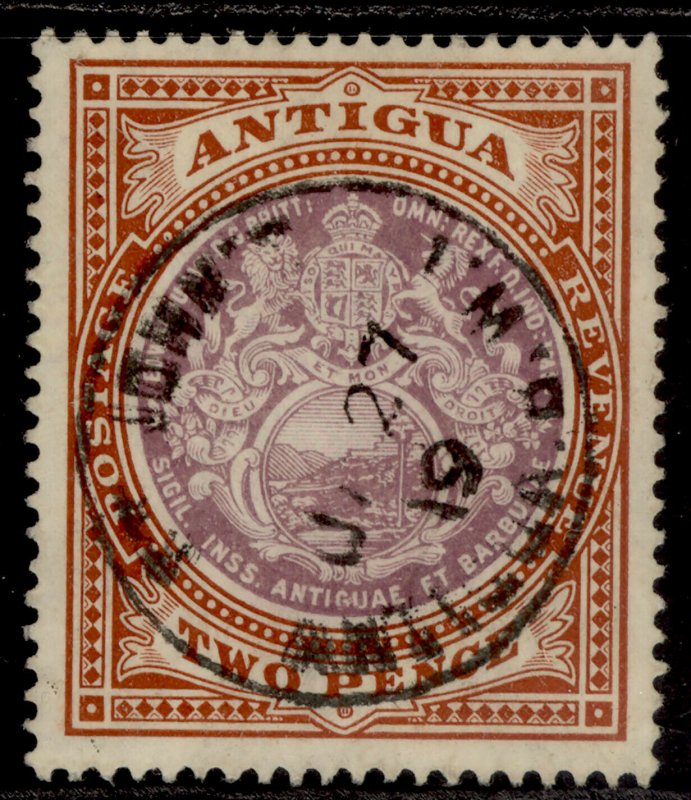 ANTIGUA EDVII SG45, 2d dull purple & brown, VERY FINE USED. Cat £32. CDS