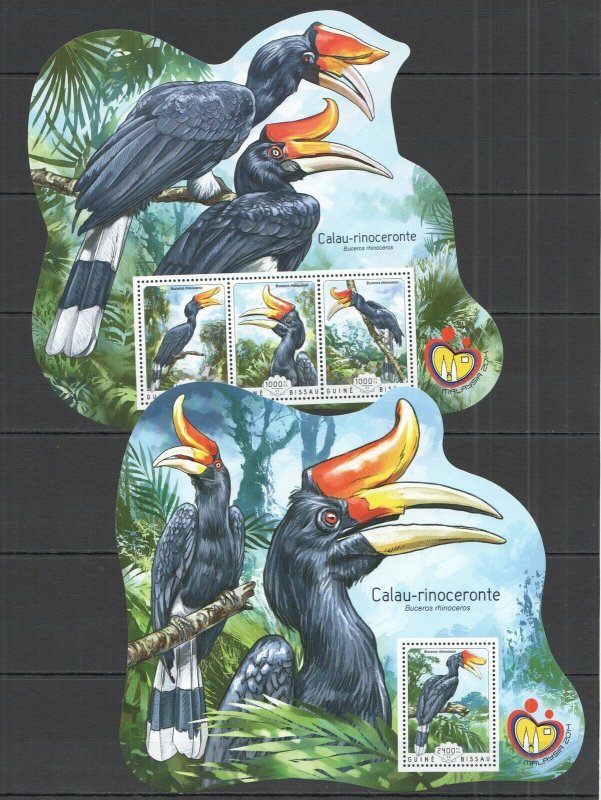 2014 Guinea-Bissau Fauna Birds Toucans ! Shape ! 1BL+1KB MNH ST1183
