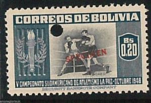COLOMBIA -  POSTAL HISTORY - 1948 stamp overprinted SPECIMEN: BOXING boxe