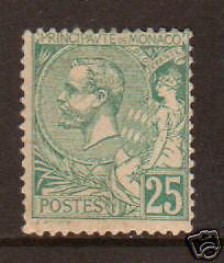 Monaco Sc 20 MLH 1891 25c Prince Albert I, scarce   5;7