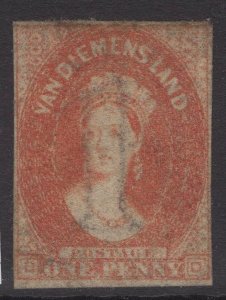 TASMANIA SG28 1865 1d DULL VERMILION MTD MINT SOME O.G.