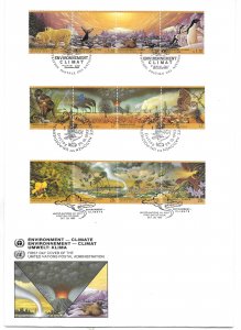 United Nations NY 636a, G243a, V159a Environment Climate Geneva Cachet Large FDC