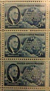 933 Franklin D Roosevelt   Lot of 6 sheets MNH 5 c sheet of 50   1946