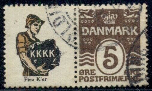 DENMARK (RE32) 5ore brown K.K.K.K. advertising pair, used