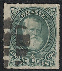 BRAZIL  1878 Sc 72 Used 100r VF, Emperor Don Pedro, Cork cancel