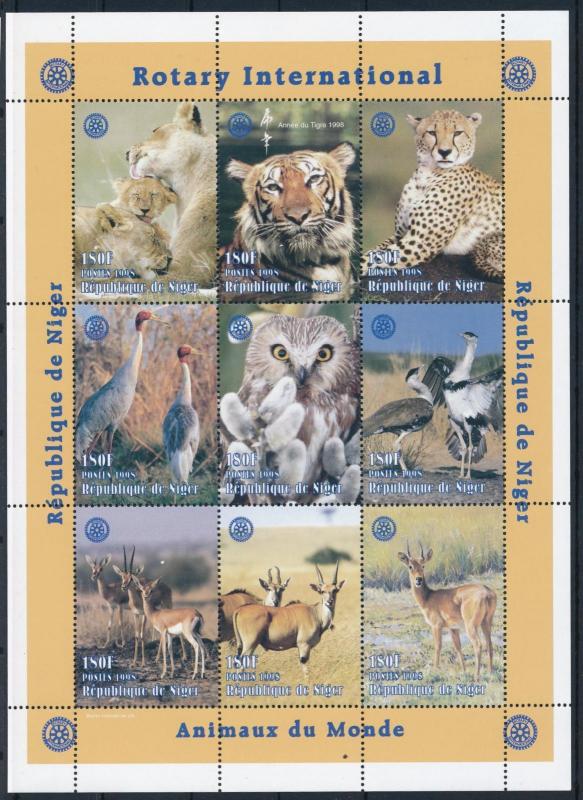 [38477] Niger 1998 Wild Animals Mammals Lions Tiger Antelope Owl MNH Sheet