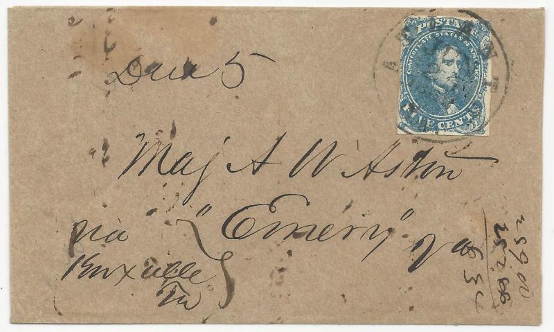 CSA Scott #4 Stone 3 Pos 30 Tied to Coverby Atlanta, GA CDS June 24, 1862 Due 5