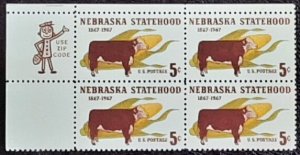 US Scott # 1328; MNH, og; Nebraska issue ,1967; blk of 4; VF