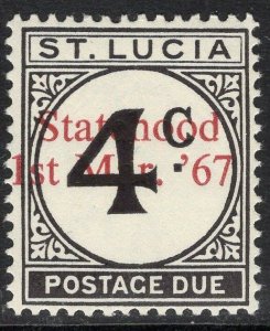 ST.LUCIA SGD12var 1967 UNISSUED 4c POSTAGE DUE OVPTD STATEHOOD IN RED MTD MINT