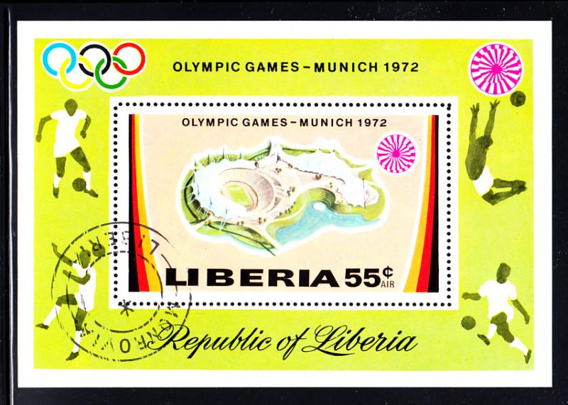 Liberia used 1971 #C192 Souvenir sheet 55c Olympic Stadium 1972 Munich Summer...