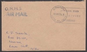 AITUTAKI 1975 OHMS Official Paid cover to New Zealand.......................M946