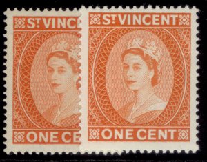 ST. VINCENT QEII SG189 + 189a, 1c SHADE VARIETIES, LH MINT. Cat £11.