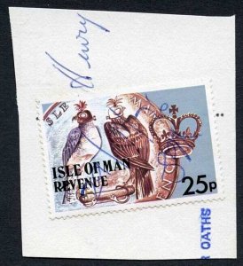 Isle of Man 25p Multicoloured QEII Pictorial Revenue Manuscript Cancel On Piece