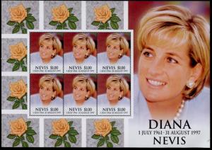 Nevis 1096 sheet MNH Princess Diana, Flowers, Roses