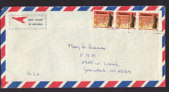 Zimbabwe to Greendale WI 1983 Airmail  # 10 Cover 