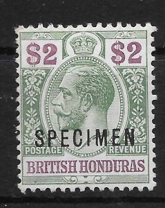 BRITISH HONDURAS SG109s 1913 $2 GREEN & PURPLE OVPT SPECIMEN MTD MINT