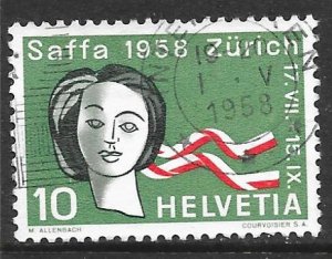 Switzerland 366: 10c Woman's Head with Country Color Ribbons, used, VF