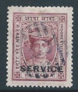 India-Feudatory States-Indore #O1 Used 1/2a Maharaja Tukoji Rao III Ovptd. S...