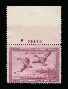 EXCEPTIONAL GENUINE SCOTT #RW5 MINT OG NH 1938 FEDERAL DUCK STAMP PLATE #138602