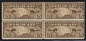 US #C8 15c Olive Brown Map of US w/ Two Planes BLOCK OF FOUR MINT NH SCV $19