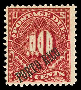 Puerto Rico Scott J3 1899 10c Postage Due Issue Mint VF OG LH Cat $180