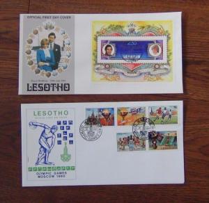 Lesotho 10 x FDC 1980 Olympics Queen Mother 1981 Royal Wedding Duke Edinburgh 